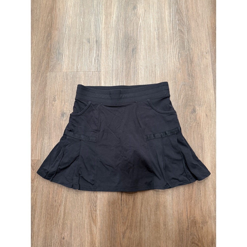 Athleta‎ Womens Black Pleated Athletic Skort Ribbed Waistband Small Pocketed